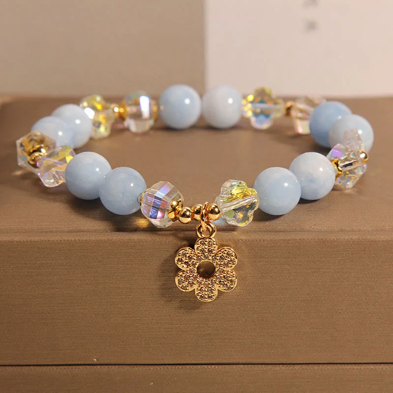 Women's Bangles with Intricate Work-Buddha Stones Natural Aquamarine Flower Healing Crystal Bracelet Women's Bangles with Intricate Work-Buddha Stones Natural Aquamarine Flower Healing Crystal Bracelet