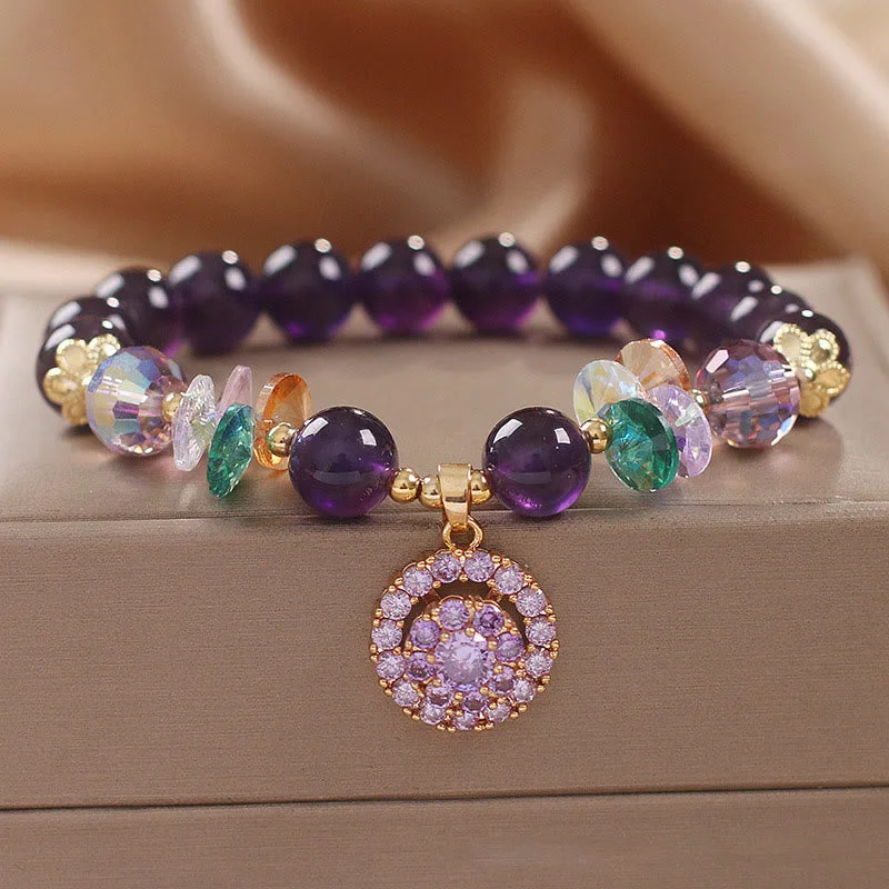 Stylish Chain Bracelets for Men-Buddha Stones Amethyst Green Crystal Citrine White Crystal Spiritual Awareness Bracelet