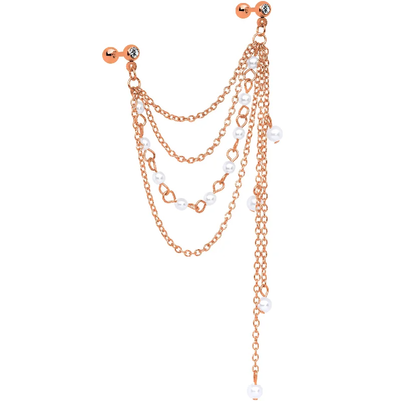 Women's Earrings – Elegant Designs for Every Personality--16 Gauge 1/4 Clear Gem Rose Gold Hue Dangle Cartilage Chain Earring