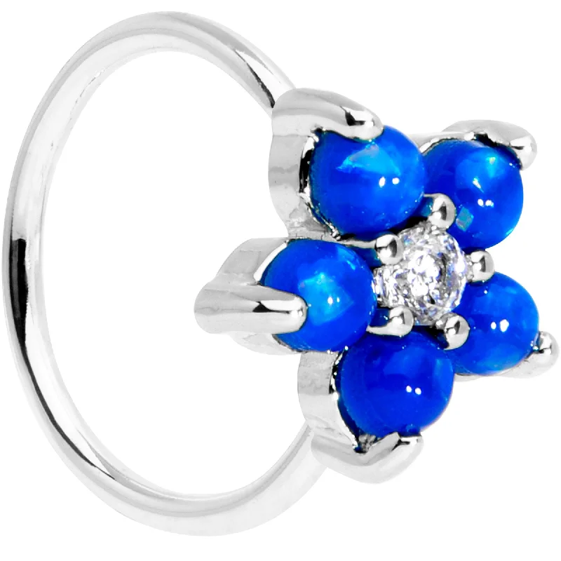 Customizable Nose Rings for Personalized Fashion -20 Gauge 5/16 Clear CZ Blue Faux Opal Flower Seamless Circular Ring Customizable Nose Rings for Personalized Fashion -20 Gauge 5/16 Clear CZ Blue Faux Opal Flower Seamless Circular Ring