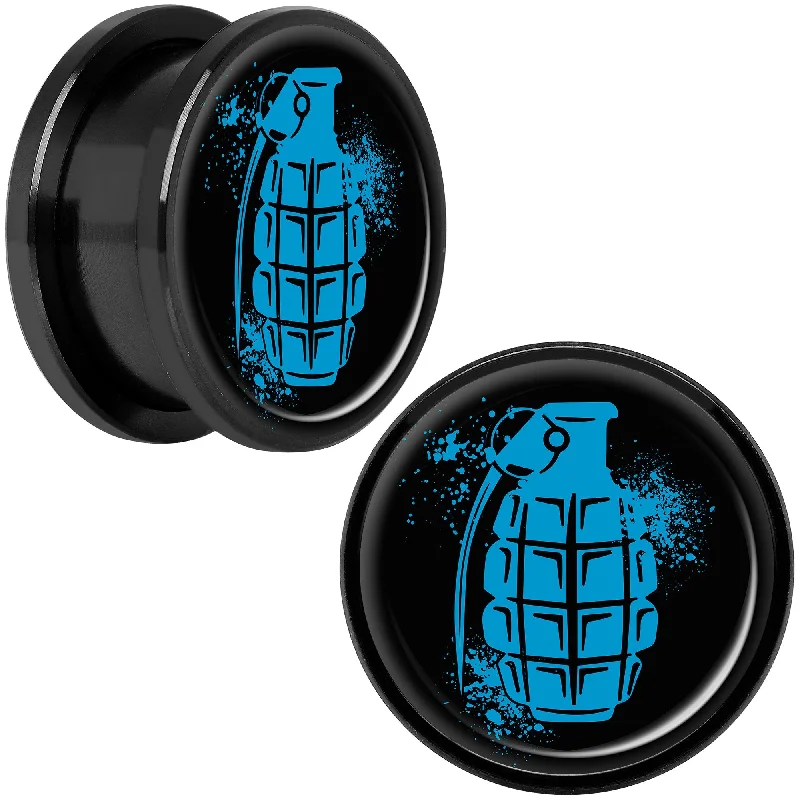Women's Earrings – Elegant Designs for Every Personality--Blue Grenade Black Anodized Screw Fit Plug Set 18mm