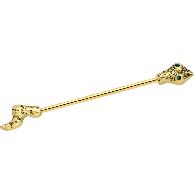 Women's Earrings – Elegant Designs for Every Personality--14 Gauge Green Gem Gold Tone Tribal Snake Industrial Barbell 38mm Women's Earrings – Elegant Designs for Every Personality--14 Gauge Green Gem Gold Tone Tribal Snake Industrial Barbell 38mm
