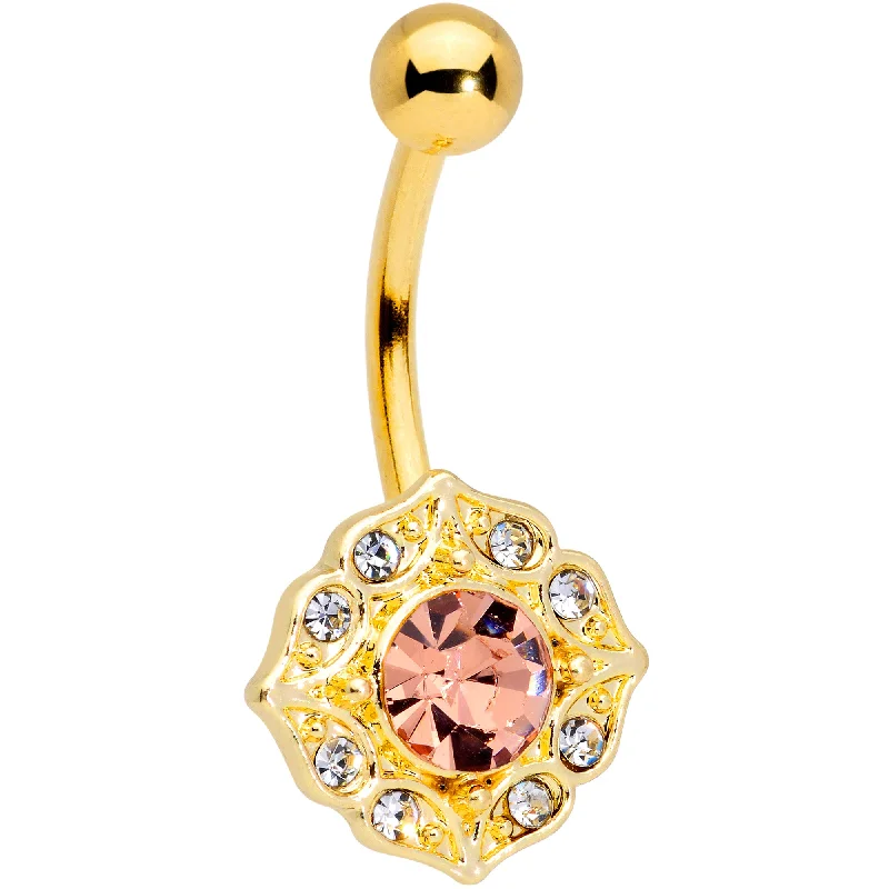 Belly Rings for Fun Fashion Styles -Pink Clear Gem Gold Tone Baroque Elegance Belly Ring Belly Rings for Fun Fashion Styles -Pink Clear Gem Gold Tone Baroque Elegance Belly Ring
