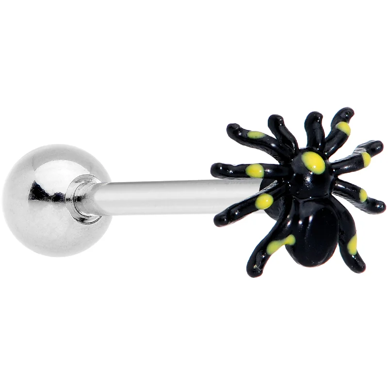 Women's Earrings – Elegant Designs for Every Personality--Black Yellow Spooky Spider Halloween Barbell Tongue Ring