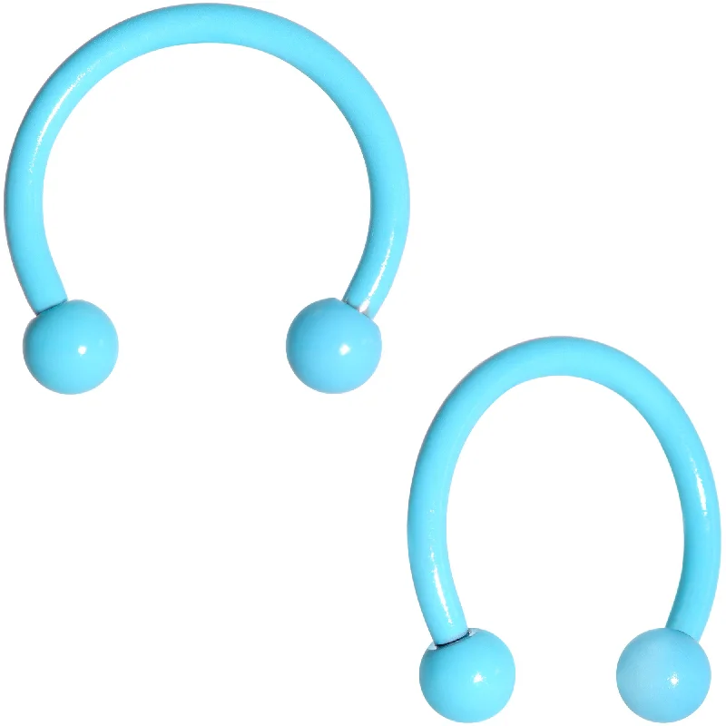 Elegant Lip Rings for Chic Appeal16 Gauge 3/8 Light Blue Glow in the Dark Horseshoe Curved Barbell Set
