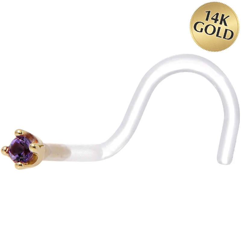 Nose Rings for Septum Piercing -18 Gauge 1/4 Yellow Gold 1.5mm Genuine Amethyst Bioplast Nose Ring Nose Rings for Septum Piercing -18 Gauge 1/4 Yellow Gold 1.5mm Genuine Amethyst Bioplast Nose Ring