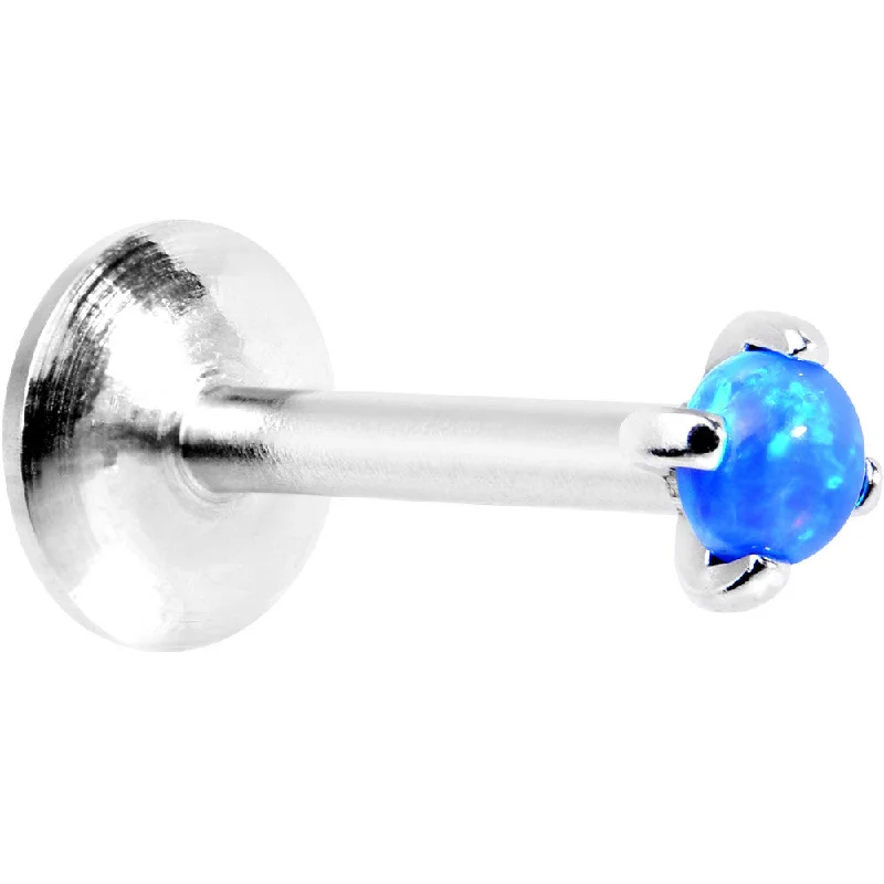 Comfortable Lip Rings for Sensitive Skin16 Gauge 5/16 Blue 2.5mm Synthetic Opal Internally Threaded Labret