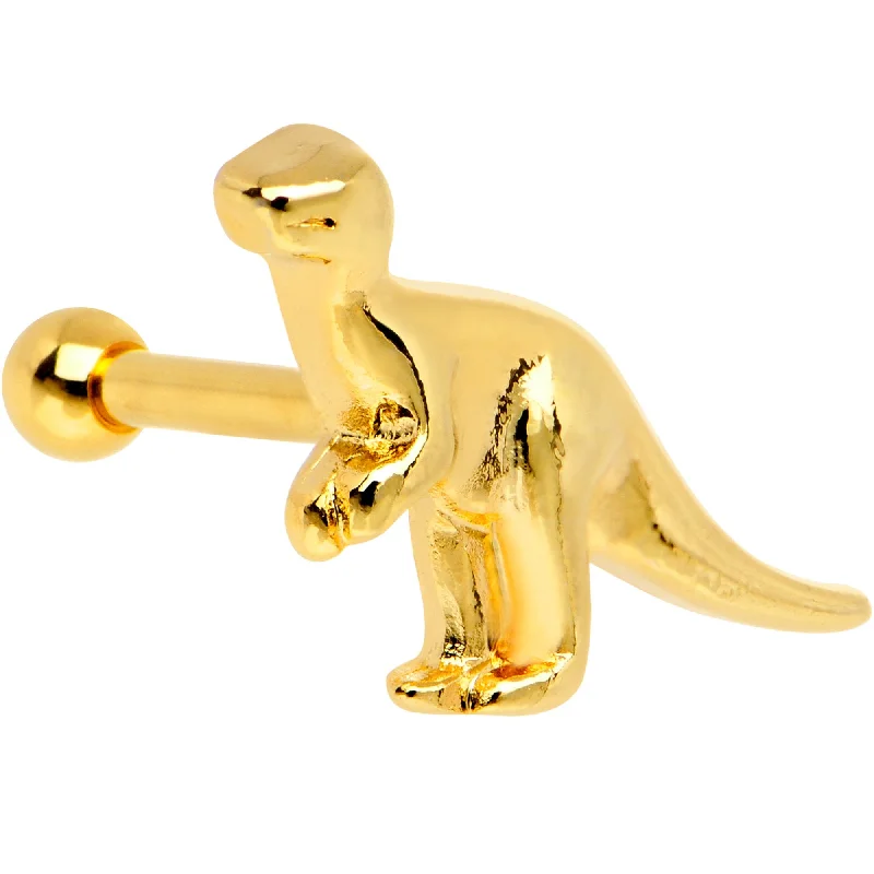 Women's Earrings – Elegant Designs for Every Personality--16 Gauge 1/4 Gold PVD Dangerous Dinosaur Tragus Cartilage Earring