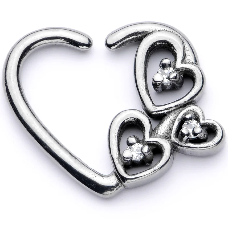 Stunning Lip Rings with Dazzling Stones16 Gauge 3/8 Clear CZ Gem Valentines Day Left Heart Closure Ring Stunning Lip Rings with Dazzling Stones16 Gauge 3/8 Clear CZ Gem Valentines Day Left Heart Closure Ring