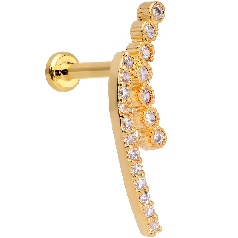 Classic Lip Rings for Everyday Wear16 Gauge 1/4 Clear CZ Gem Gold Tone Curve Internally Threaded Labret