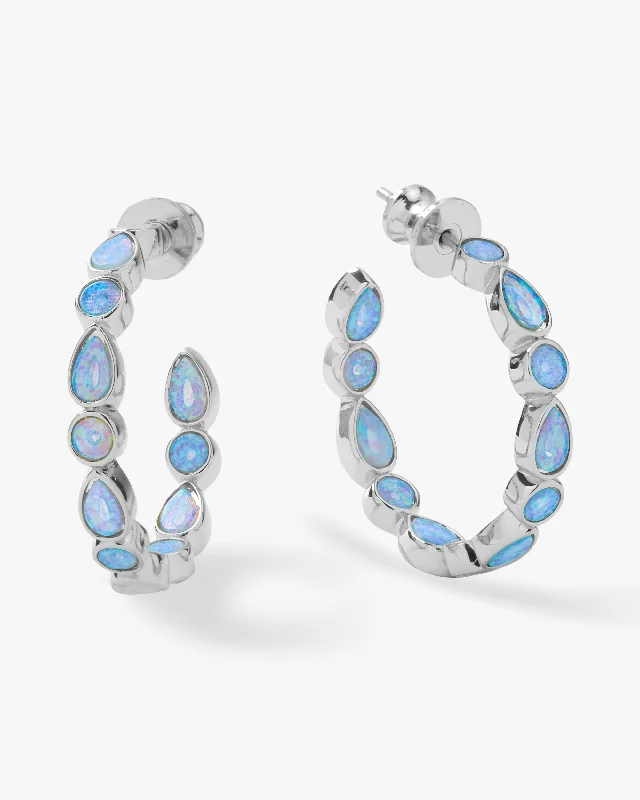 Women's Earrings – Elegant Designs for Every Personality--Isla Hoops 1" - Silver|Blue Opal Women's Earrings – Elegant Designs for Every Personality--Isla Hoops 1" - Silver|Blue Opal