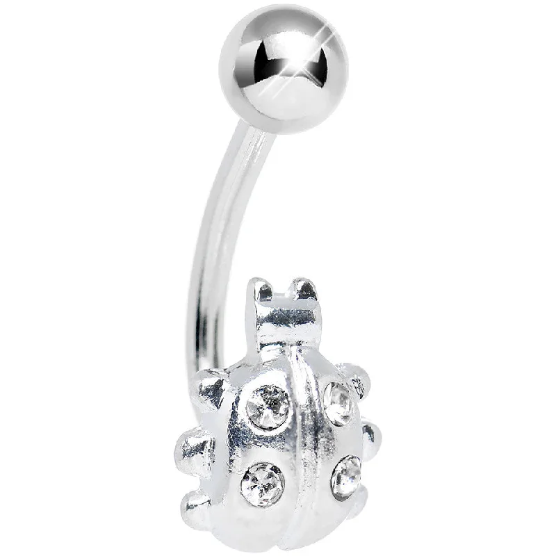 Designer Belly Rings with Sleek Finish -Crystalline Gem Silver Ladybug Belly Ring