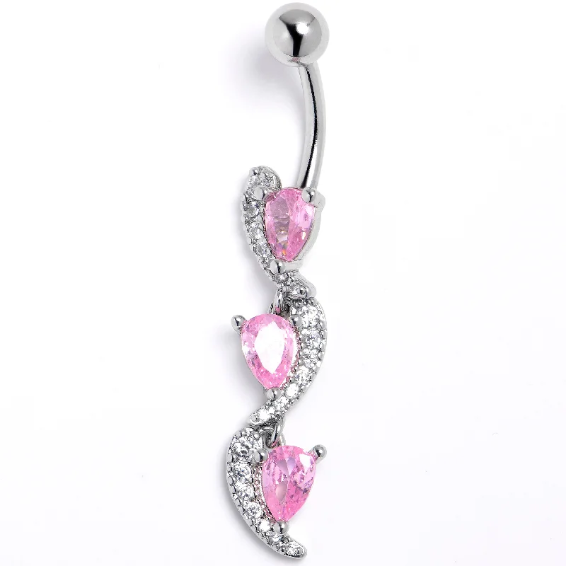 Women's Earrings – Elegant Designs for Every Personality--Pink Clear CZ Gem Super Style Swirl Dangle Belly Ring