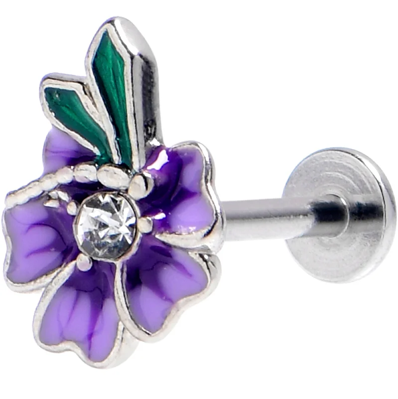 Lip Rings for Creative Piercings16 Gauge 5/16 Clear Gem Faerie Flower Purple Labret Monroe Tragus