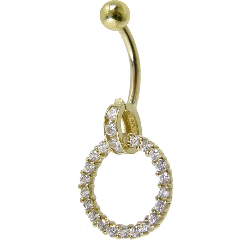 Stylish Belly Rings for Modern Fashion -16 Gauge Solid 14KT Yellow Gold Cubic Zirconia CIRCLE CHARM Belly Ring Stylish Belly Rings for Modern Fashion -16 Gauge Solid 14KT Yellow Gold Cubic Zirconia CIRCLE CHARM Belly Ring