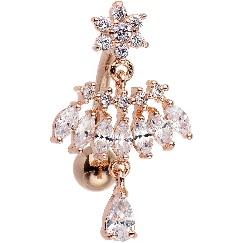 Belly Rings with Vibrant Stones for Stunning Effect -Clear CZ Rose Gold Chandelier Top Mount Dangle Belly Ring Belly Rings with Vibrant Stones for Stunning Effect -Clear CZ Rose Gold Chandelier Top Mount Dangle Belly Ring