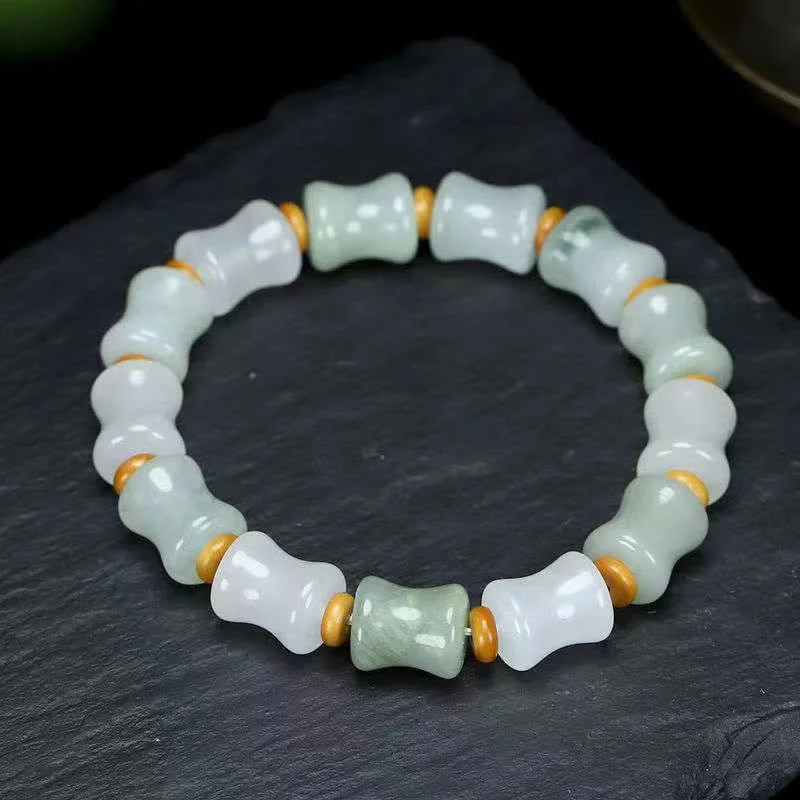 Large Bangles for Women-Buddha Stones Jade Coconut Shell Bamboo Pattern Abundance Luck Bracelet