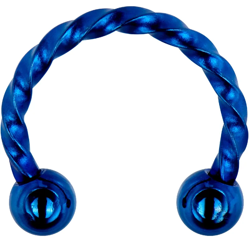 Unique Lip Rings for Creative Piercings16 Gauge 5/16 Blue IP Seriously Twisted Horseshoe Circular Barbell Unique Lip Rings for Creative Piercings16 Gauge 5/16 Blue IP Seriously Twisted Horseshoe Circular Barbell
