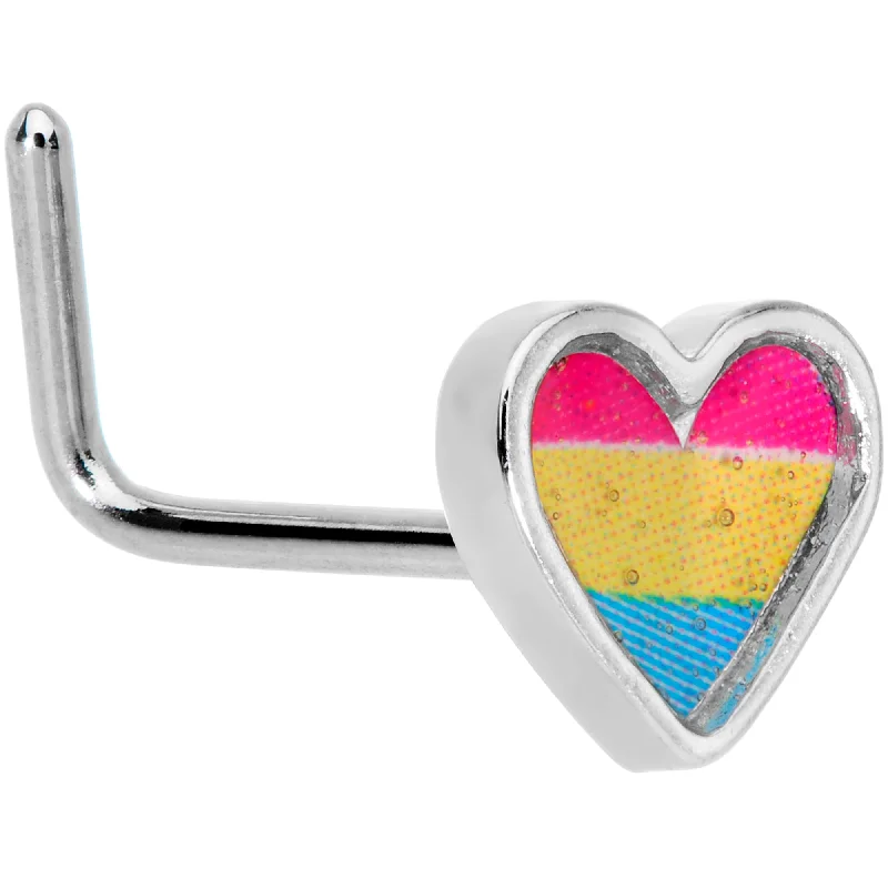 Trendy Silver Nose Rings -20 Gauge 5/16 Red Yellow Blue Pansexual Pride Heart L Shaped Nose Ring Trendy Silver Nose Rings -20 Gauge 5/16 Red Yellow Blue Pansexual Pride Heart L Shaped Nose Ring