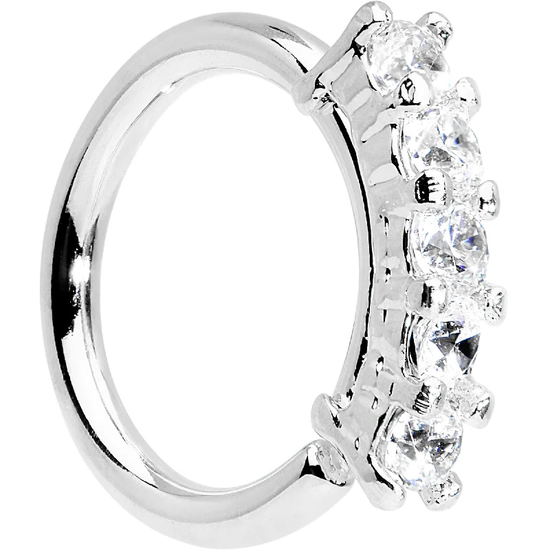 Elegant Nose Rings with Shiny Gems -16 Gauge 5/16 Clear CZ Quintet Seamless Circular Ring Elegant Nose Rings with Shiny Gems -16 Gauge 5/16 Clear CZ Quintet Seamless Circular Ring