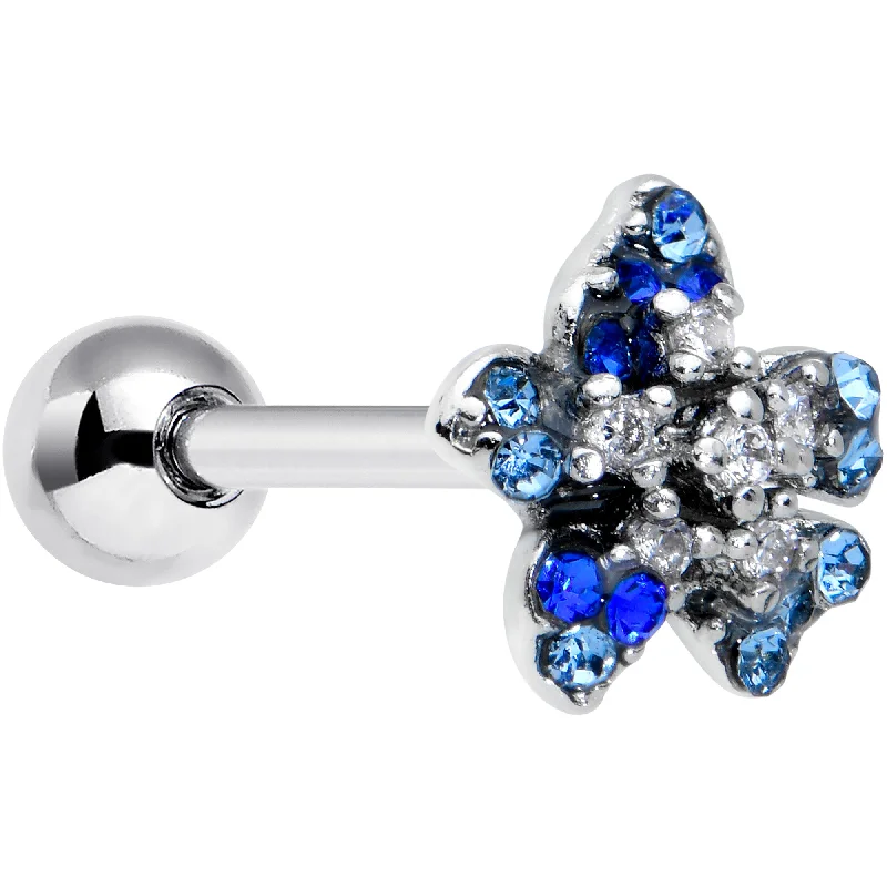 Women's Earrings – Elegant Designs for Every Personality--16 Gauge 1/4 Clear Blue Gem Evening Flower Cartilage Tragus Earring