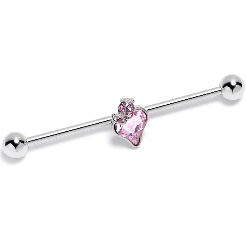 Women's Earrings – Elegant Designs for Every Personality--14 Gauge Pink CZ Gem Strawberry Love Industrial Barbell 38mm