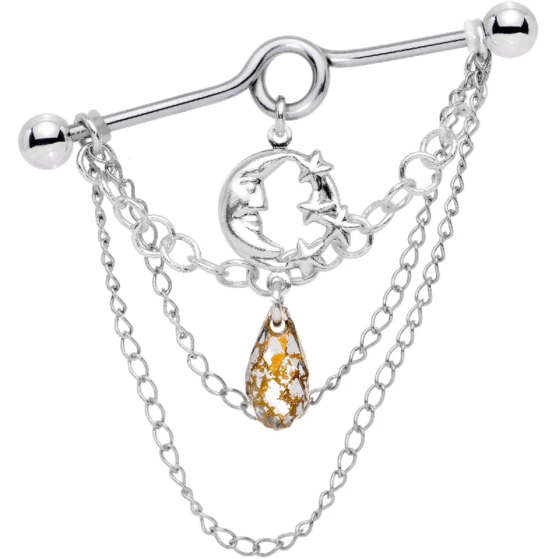 Women's Earrings – Elegant Designs for Every Personality--Moon Dangle Industrial Barbell Created with Crystals