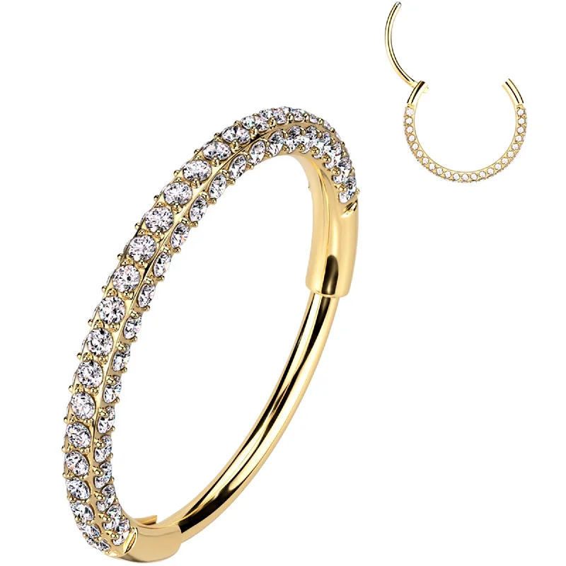 Nose Rings for Edgy Look -20 Gauge Gold PVD Implant Grade Titanium Triple Sided Micro Gem Hinged Nose Hoop (Select Size) Nose Rings for Edgy Look -20 Gauge Gold PVD Implant Grade Titanium Triple Sided Micro Gem Hinged Nose Hoop (Select Size)