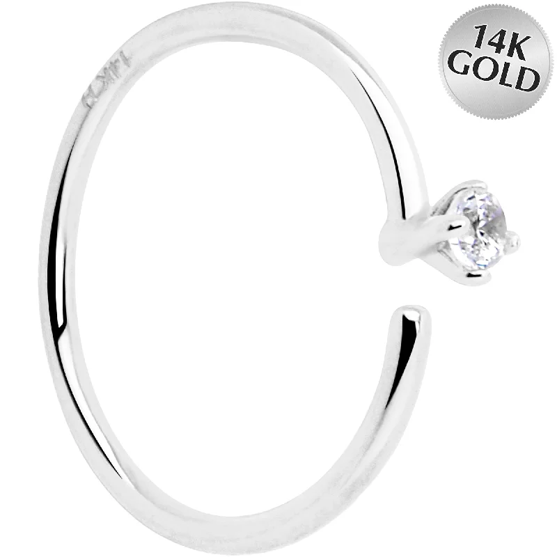 Nose Rings with Flower Motif -14k Solid White Gold Bendable Nose Hoop 22 Gauge 5/16 with CZ Nose Rings with Flower Motif -14k Solid White Gold Bendable Nose Hoop 22 Gauge 5/16 with CZ