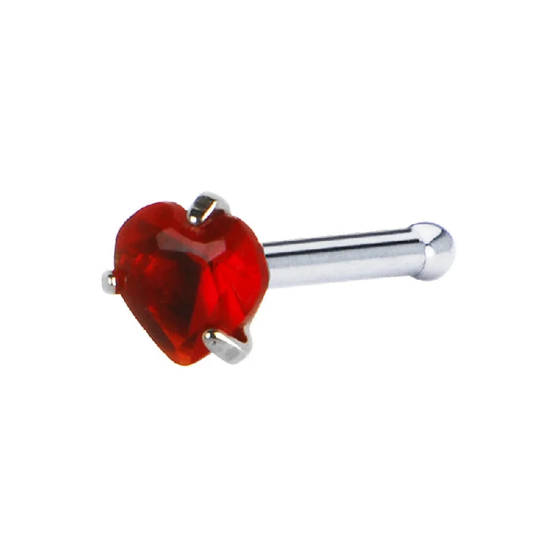 Fashionable Nose Rings for Women of All Ages -18 Gauge Red Heart Cubic Zirconia Nose Bone Fashionable Nose Rings for Women of All Ages -18 Gauge Red Heart Cubic Zirconia Nose Bone