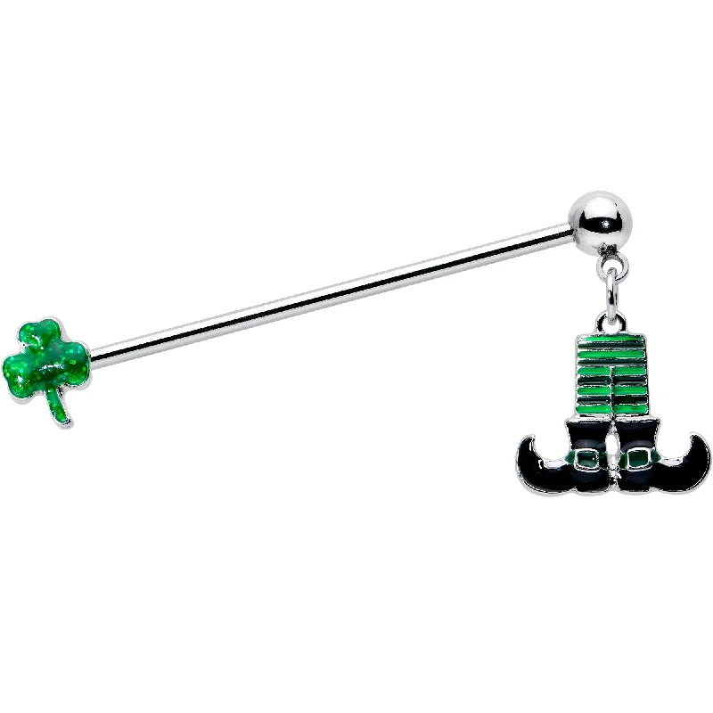 Women's Earrings – Elegant Designs for Every Personality--14 Gauge Leprechaun Legs Shamrock Dangle Industrial Barbell 38mm Women's Earrings – Elegant Designs for Every Personality--14 Gauge Leprechaun Legs Shamrock Dangle Industrial Barbell 38mm