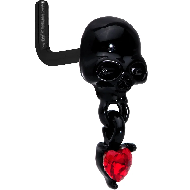 Comfortable Nose Rings for Everyday Wear -18 Gauge 1/4 Red CZ Gem Heart Black Skull Halloween L Shape Nose Ring Comfortable Nose Rings for Everyday Wear -18 Gauge 1/4 Red CZ Gem Heart Black Skull Halloween L Shape Nose Ring