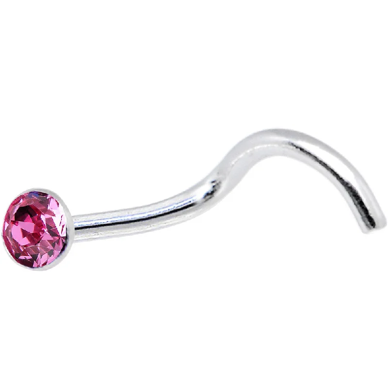 Simple Nose Rings with Subtle Glam -Sterling Silver 1.6mm Pink Nose Ring Created with Crystals Simple Nose Rings with Subtle Glam -Sterling Silver 1.6mm Pink Nose Ring Created with Crystals