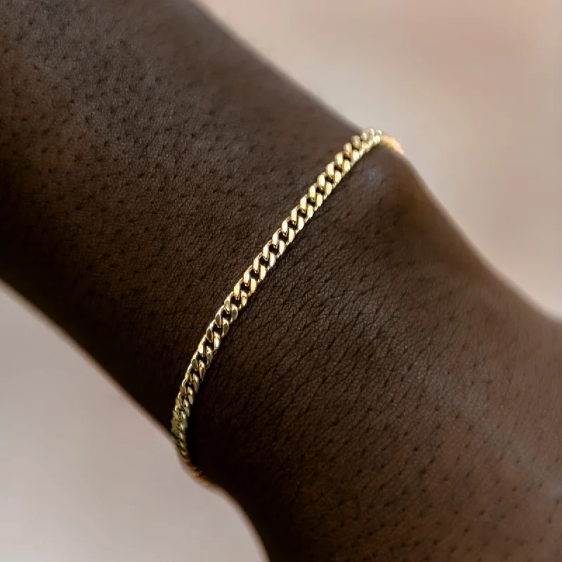 Leather and Metal Bracelets for Men-Micro Cuban Bracelet in Yellow Gold- 3mm