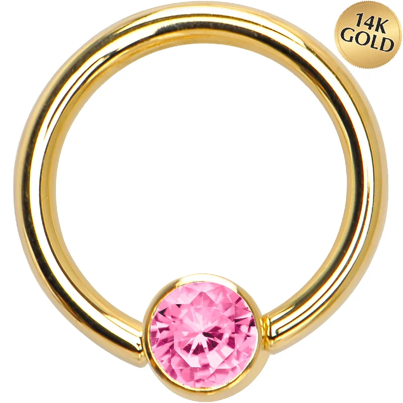 Simple Lip Rings for Clean Look14 Gauge 3/8 Solid 14KT Gold Pink CZ Gem BCR Captive Ring Simple Lip Rings for Clean Look14 Gauge 3/8 Solid 14KT Gold Pink CZ Gem BCR Captive Ring