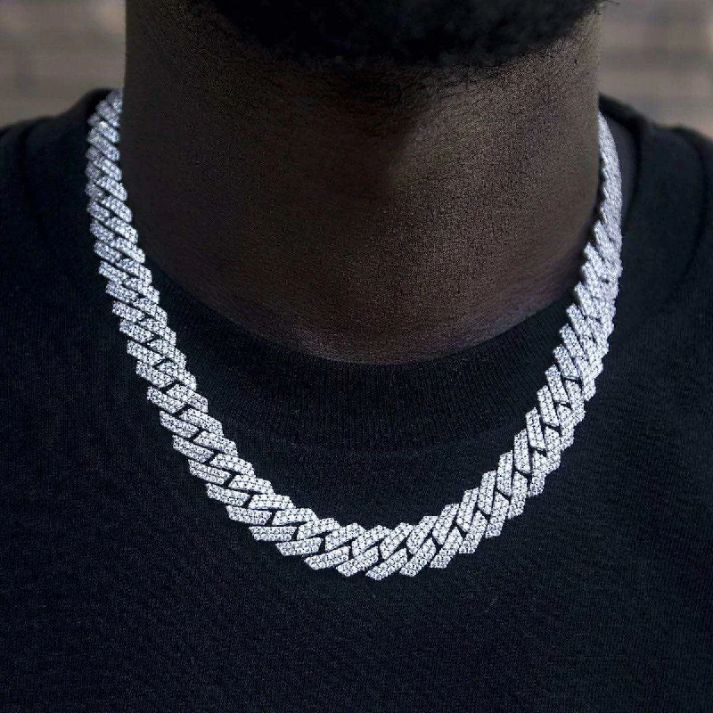 Exclusive Men's Necklaces & Pendants for the Modern Gentleman-Diamond Prong Link Chain in White Gold - 12mm Exclusive Men's Necklaces & Pendants for the Modern Gentleman-Diamond Prong Link Chain in White Gold - 12mm