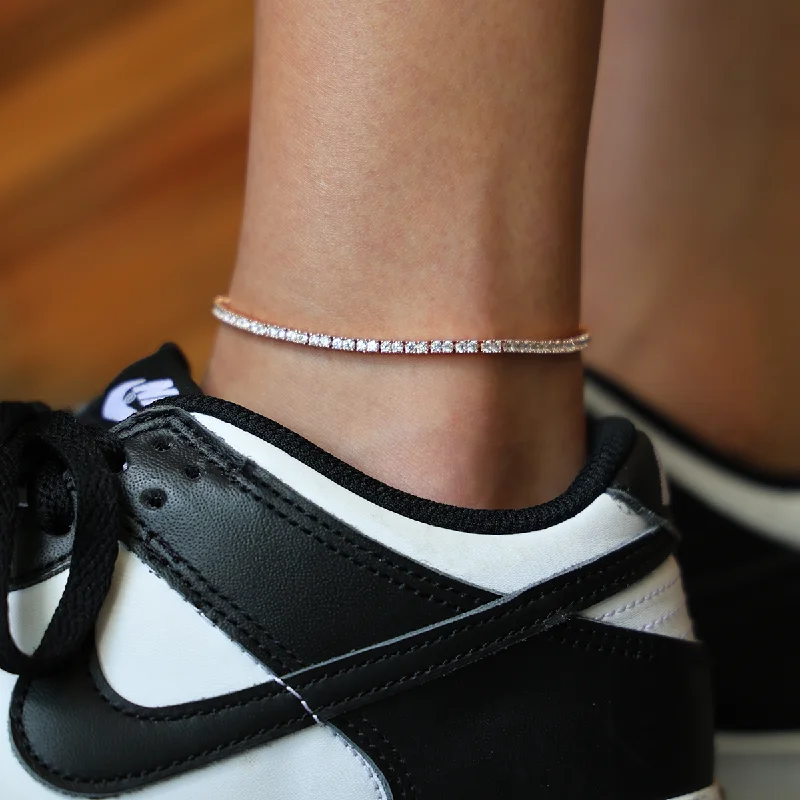 Beautiful Anklets with Intricate Detailing-Diamond Tennis Anklet in Rose Gold- 2mm
