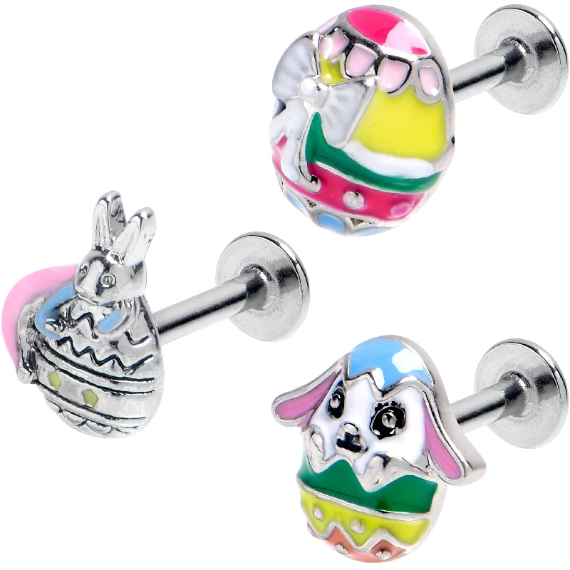 Comfortable and Stylish Lip Rings for Every Occasion16 Gauge 5/16 Easter Egg Bunny Labret Monroe Tragus Set of 3