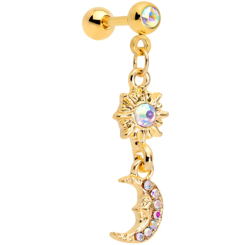 Women's Earrings – Elegant Designs for Every Personality--16 Gauge 1/4  Aurora Gem Gold Tone Moon Dangle Cartilage Tragus