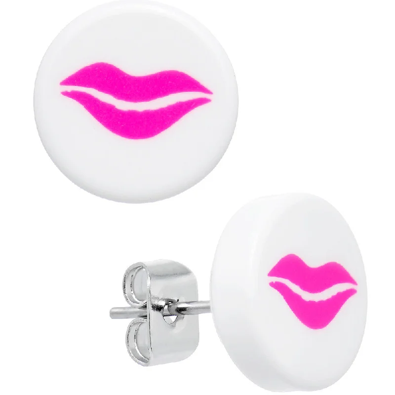 Women's Earrings – Elegant Designs for Every Personality--White and Pink Smooch Lips Stud Earrings Women's Earrings – Elegant Designs for Every Personality--White and Pink Smooch Lips Stud Earrings