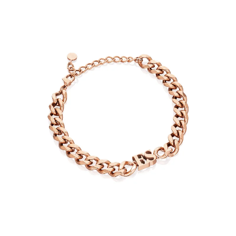 Silver Bangles with Engravings for Women-Initial Curb Bracelet (Rose Gold)