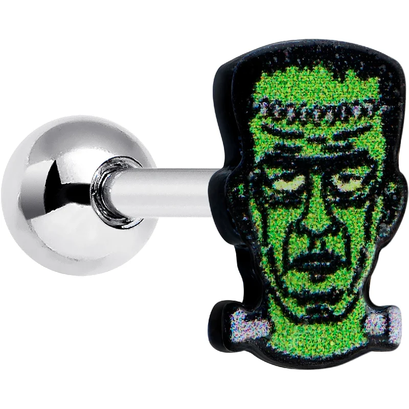 Women's Earrings – Elegant Designs for Every Personality--16 Gauge 1/4 Frankenstein Head Green Glow in the Dark Cartilage Earring