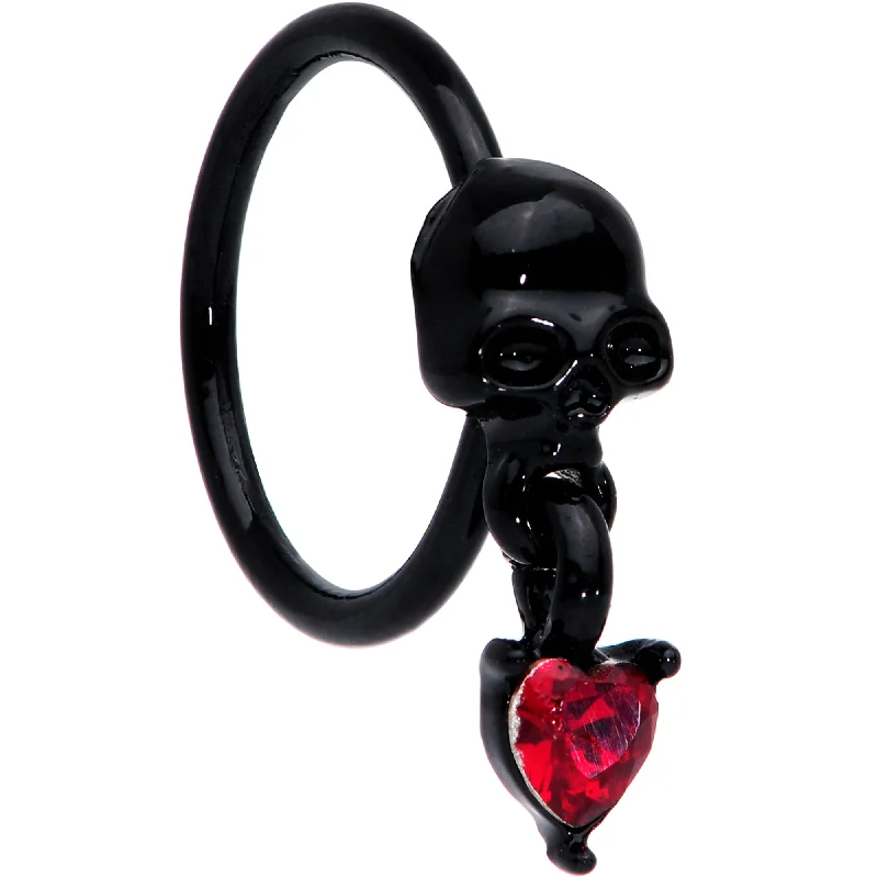 Women's Earrings – Elegant Designs for Every Personality--18 Gauge 3/8 Red CZ Gem Heart Black Skull Halloween Nose Hoop