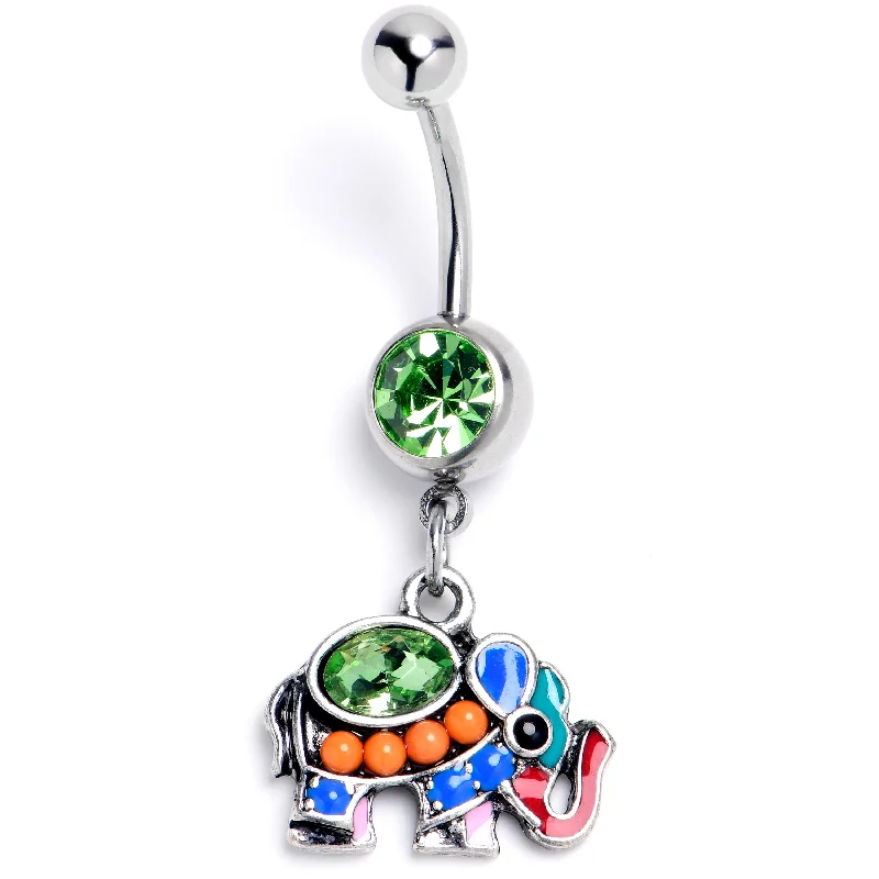 Trendy Belly Rings with Stylish Accents -Green Gem Colorful Elephant Dangle Belly Ring Trendy Belly Rings with Stylish Accents -Green Gem Colorful Elephant Dangle Belly Ring