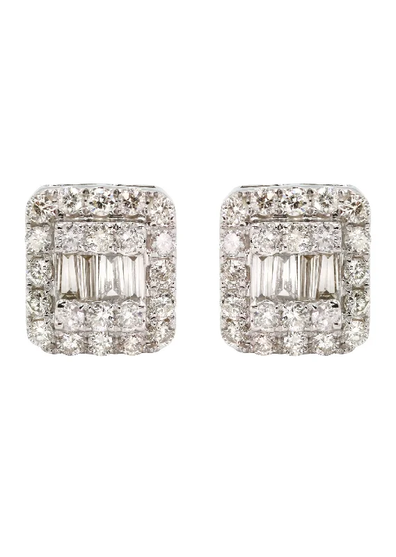 Shop Durable Men's Earrings for Everyday Wear-14K White Gold Diamond Baguette Earrings For Men | 1.13 Carats | 3.93 Grams Shop Durable Men's Earrings for Everyday Wear-14K White Gold Diamond Baguette Earrings For Men | 1.13 Carats | 3.93 Grams