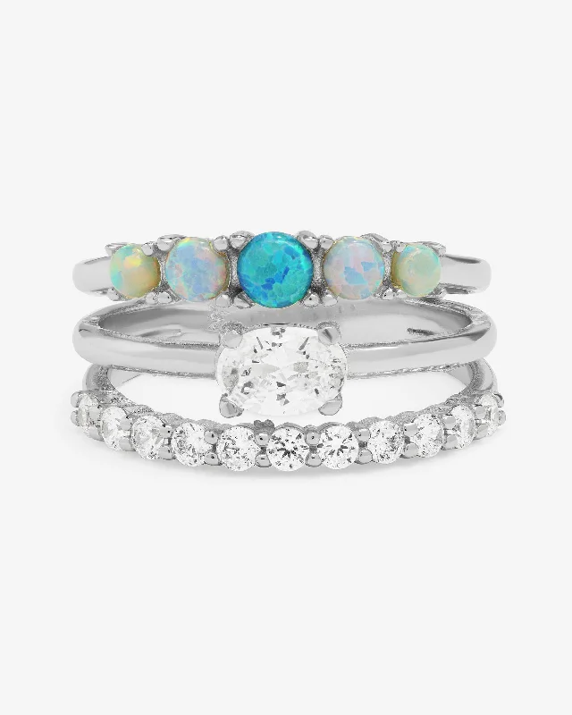 Chic Women's Rings for Fashion-Forward Looks-She's So Stacked Ring - Silver|Blue Opal Ombré