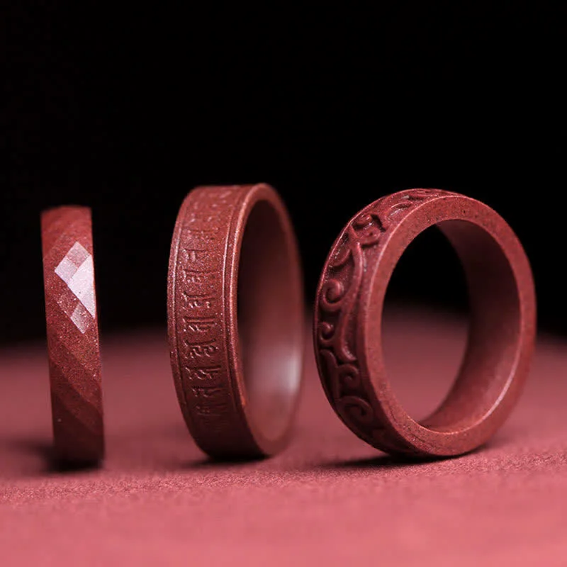 Chic Women's Rings for Fashion-Forward Looks-Buddha Stones Cinnabar Om Mani Padme Hum Auspicious Clouds Blessing Ring