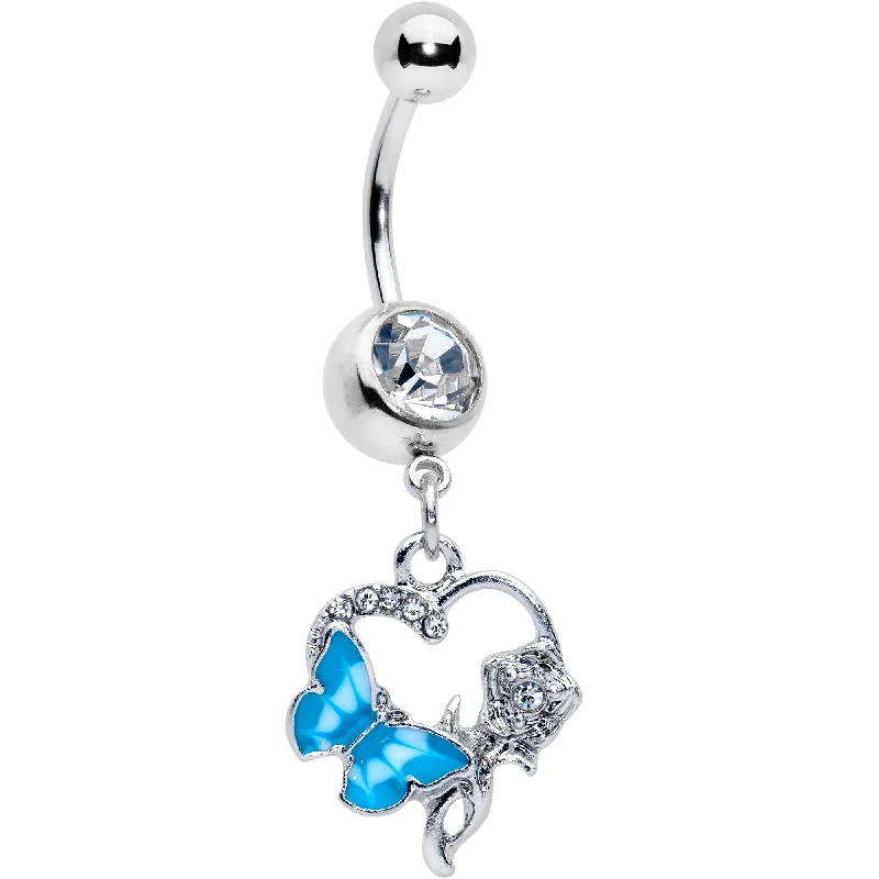 Stunning Belly Rings for Bold Fashion Choices -Clear Gem Butterfly Rose Flower Blue Dangle Belly Ring Stunning Belly Rings for Bold Fashion Choices -Clear Gem Butterfly Rose Flower Blue Dangle Belly Ring