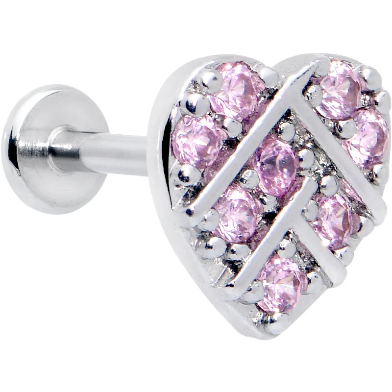 Lip Rings for Trendy Looks16 Gauge 5/16 Pink CZ Gem Lattice Hear Internally Threaded Labret