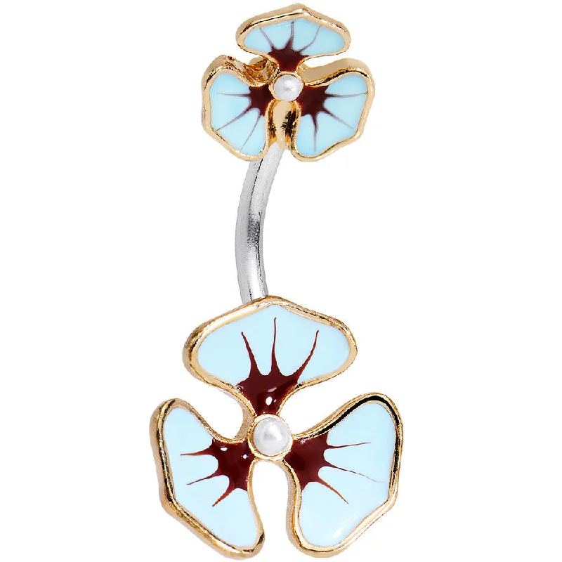 Belly Rings with Unique Charms for Personalized Touch -Blue and Purple Hibiscus Flower Double Mount Belly Ring Belly Rings with Unique Charms for Personalized Touch -Blue and Purple Hibiscus Flower Double Mount Belly Ring